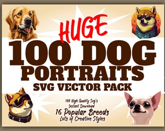 100 Dog Portraits 16 Dog Breeds, Svg Dog Face, Dog Clipart Bundle, Cute Puppy Art, Digital File, Hand Drawn Dog Head, Vector Design