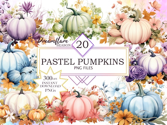 Pastel Pumpkins Halloween Clipart, Pastel Pumpkins Clipart, Halloween Clipart, Pumpkin PNG, Printable Digital PNG File for Commercial Use