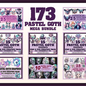 Cute Creepy Pastel Goth Mega Pack Kawaii Gothic Spooky Witchcraft Halloween Illustration Clipart Bundle
