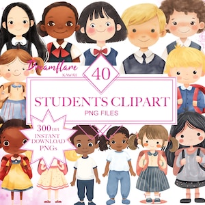 Watercolor Cute Students PNG Clipart, Students Clipart, Back To School PNG, Watercolor Kids, Children PNG, Digital Download, Commercial Use