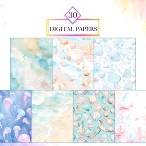 Watercolor Underwater Digital Papers PNG Bundle, Undersea Background ...
