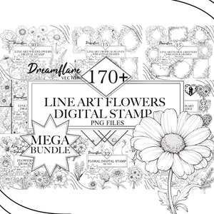 Floral Digital Stamp Clipart Mega Bundle, Flower Digital Stamp, Digi Stamp, Line Art, Scrapbooking, Coloriage, Fabrication de cartes, Utilisation commerciale