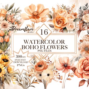 Dreamflare Boho
16 Watercolor Boho Flowers 300 DPI Instant Download PNG Files