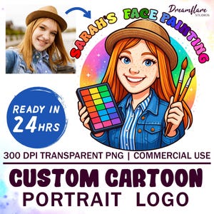 Custom Cartoon Portrait Logo Design, Custom Logo Portrait, Custom Brand Logo, Avatar Photo To Cartoon PNG, Digital Download, Commercial Use