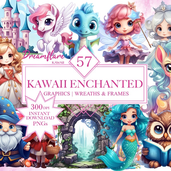 Kawaii Enchanted Clipart Bundle, Fairy Tale Clipart, Cute Fairy PNG, Magical PNG, Fairy Garden, Enchanted Forest, Fantasy Clipart