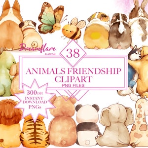 Animals Friendship PNG Clipart Bundle, Friends Clipart, Besties Clipart, Cute Animals Clipart, Digital Printable File, Commercial Use