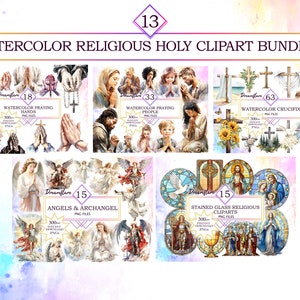 366 Watercolor Religious Holy Clipart Mega Bundle, Christian PNG, Catholic PNG, Religious PNG, Nativity Scene, Holy Week, Commercial Use 画像 4