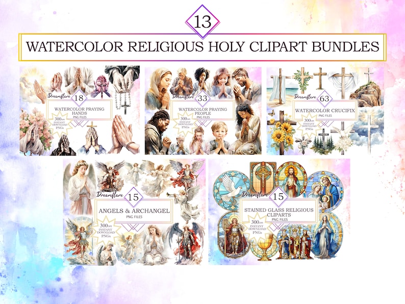 366 Watercolor Religious Holy Clipart Mega Bundle, Christian PNG, Catholic PNG, Religious PNG, Nativity Scene, Holy Week, Commercial Use 画像 4