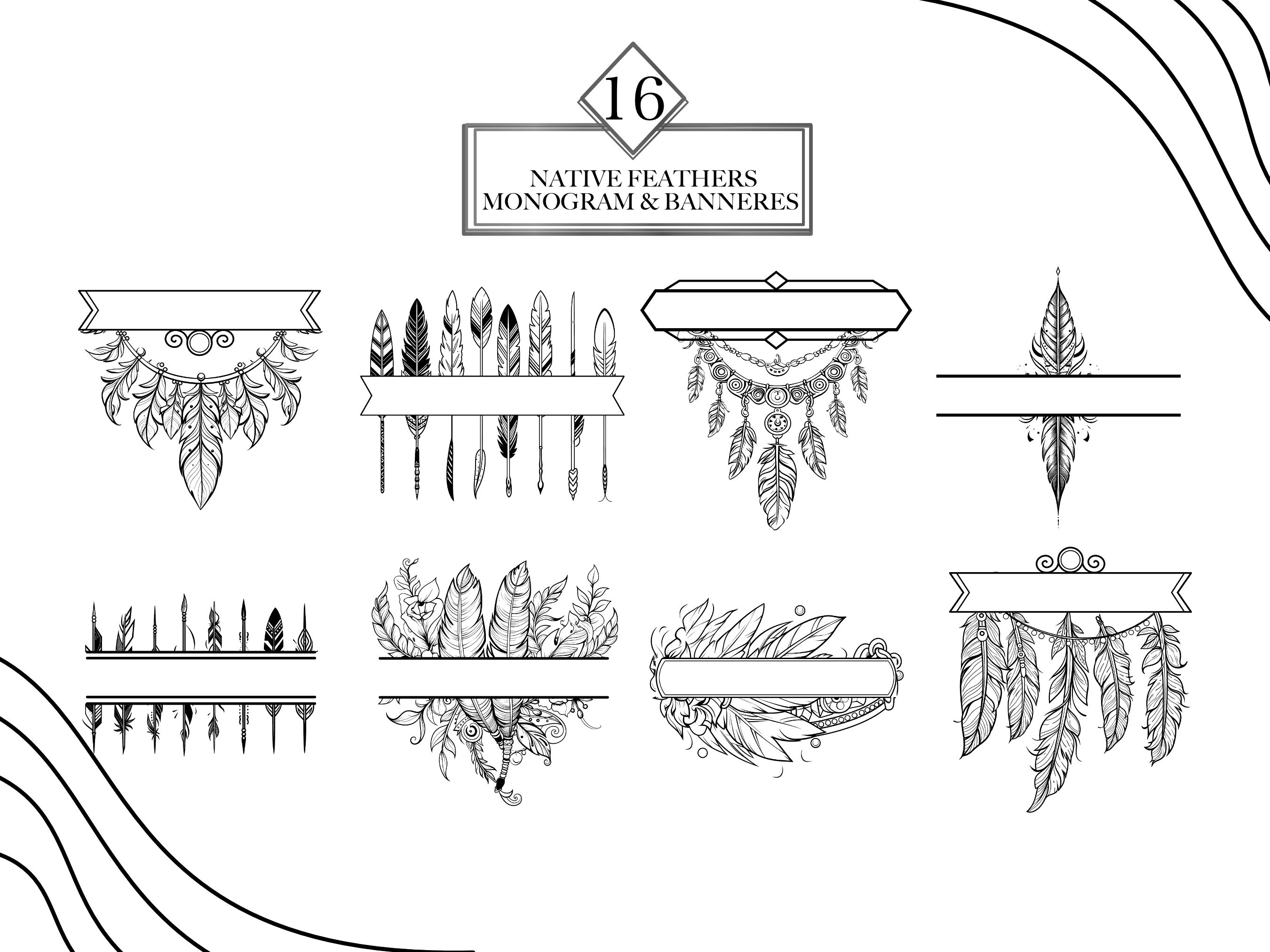 Native Feather Monogram PNG & SVG Clipart Bundle, Letter Monogram SVG ...