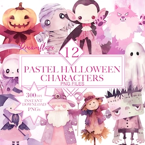 Pastel Halloween Characters PNG Bundle, Pastel Halloween Clipart, Spooky Cute Halloween, Trick Or Treat, Digital Download, Commercial Use