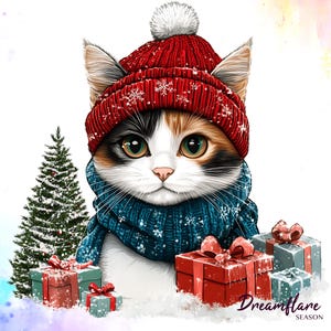 10 chats mignons Noël Clipart Bundle, chat Noël PNG, Noël Animal Clipart, chat ornement de Noël, téléchargement numérique, utilisation commerciale