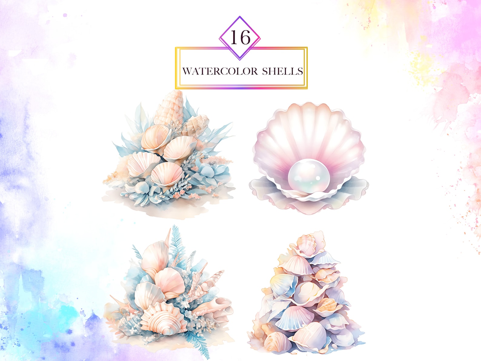 Watercolor Sea Shells Clipart Bundle, Seashells Clipart, Clam PNG ...