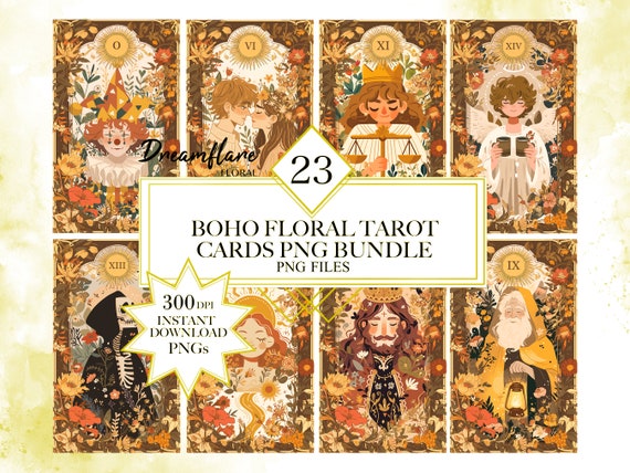 Floral Tarot Cards PNG Bundle, Gothic Clipart, Witch Clipart, Digital Illustration, Mystical Graphics, Wiccan PNG File, Commercial Use