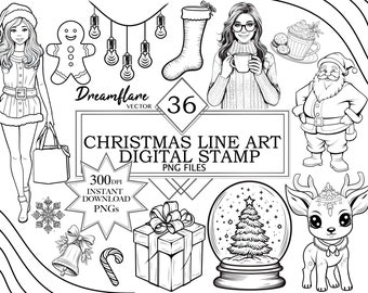 36 Christmas Digital Stamp, Digi Stamp, Digital Stamp, Scrapbooking, Card Making, Christmas, Digital Printable File, Commercial Use