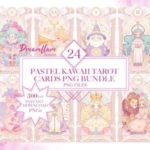 Pastel Kawaii Tarot Cards PNG Bundle, Kawaii PNG, Kawaii Tarot Cards, Mystical Graphics, Wiccan PNG File, Digital Download, Commercial Use