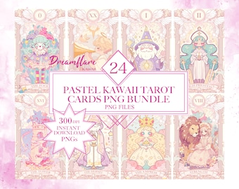 Pacote de Cartas de Tarô Kawaii em PNG Pastel, Kawaii PNG, Cartas de Tarô Kawaii, Gráficos Místicos, Arquivo PNG Wiccan, Download Digital, Uso Comercial