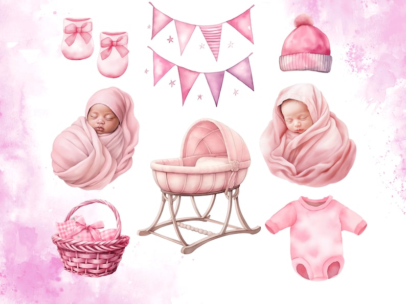 Baby Shower Baby Girl Clipart Bundle, Newborn Baby Girl Clipart, Baby ...