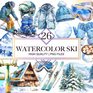 Aquarel skiën clipart bundel, skiën PNG, winterski PNG, winter Journal clipart, scrapbooking, digitale download, commercieel gebruik