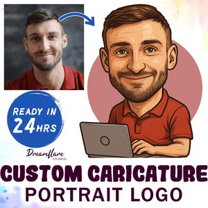 Custom Caricature Portrait Logo, Custom Logo Portrait, Custom Portrait Design, Customized Logo Design, Digital Download, Commercial Use