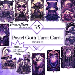 Espeluznantes y lindas cartas de tarot gótico pastel, diseños de sublimación de Halloween, imágenes prediseñadas espeluznantes, ilustración digital, gráficos místicos, archivo PNG Wiccan