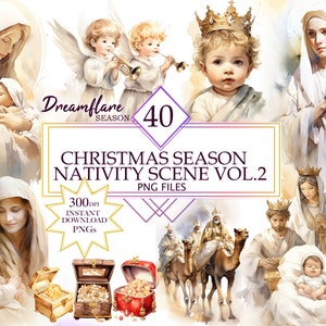 40 Christmas Nativity Scene Clipart PNG, Volume 2, Christmas Bundle, Nativity PNG, Jesus PNG, Jesus Christmas Clipart, Commercial Use