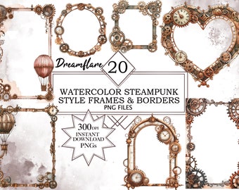 Pacote de clipart de molduras e bordas Steampunk, clipart Steampunk, PNG Steampunk, diário, álbum de recortes, arquivo de download digital, uso comercial