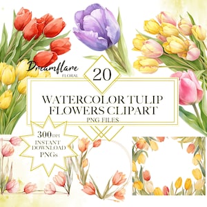 Aquarel Tulip bloemen clipart bundel, lente bloemen clipart, tulpen clipart, bloemenkrans, digitale download, commercieel gebruik