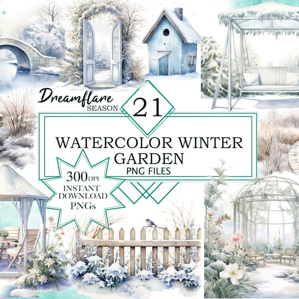 Watercolor Winter Garden Clipart, Winter Season Clipart, Garden Clipart, Watercolor Garden Clipart, Garden PNG, Winter PNG, Commercial Use