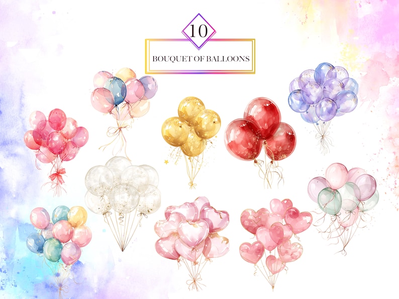 Watercolor Party Balloons Clipart Bundle, Birthday Watercolor Clipart ...