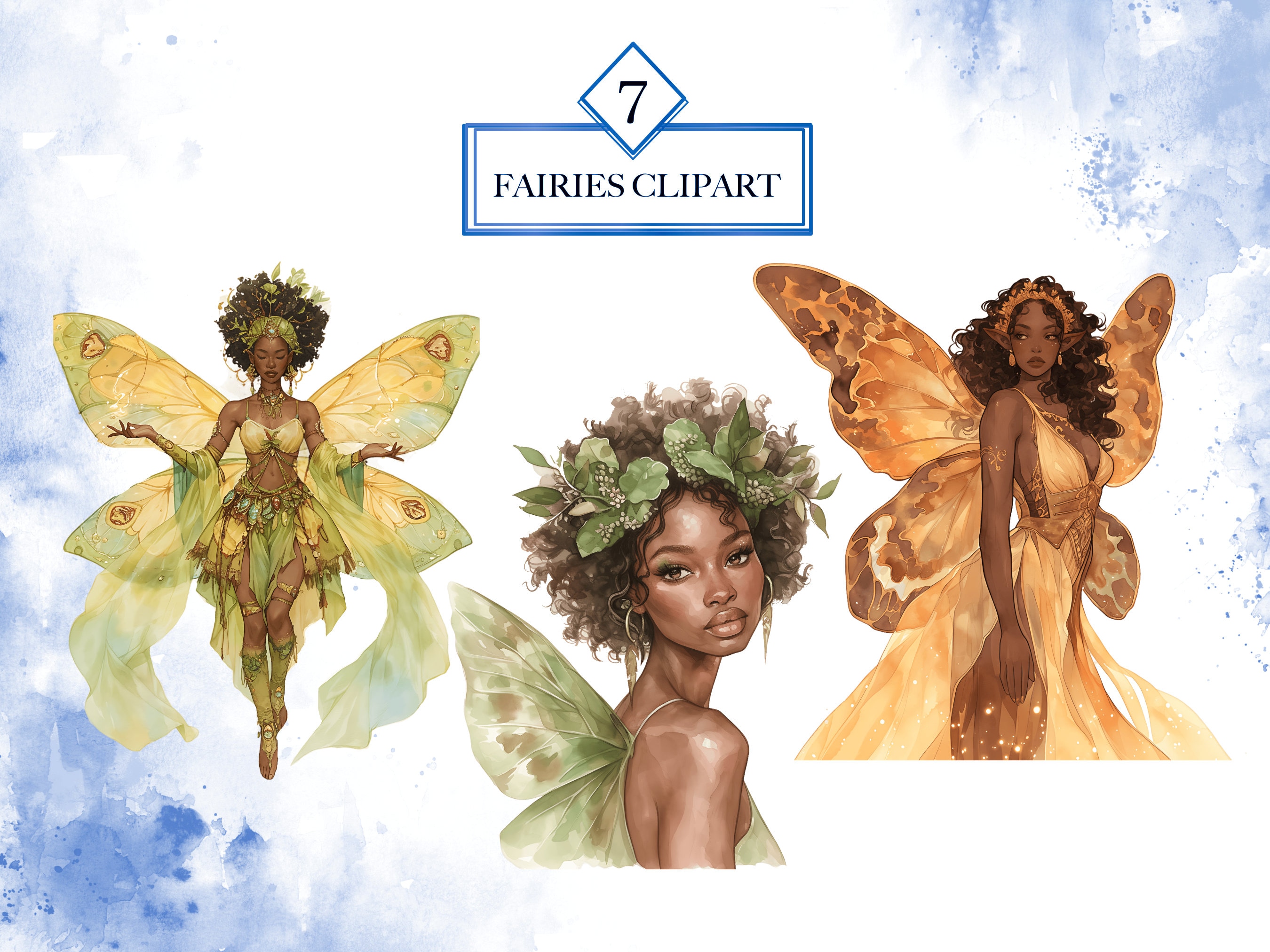 Watercolor Black Fairies Clipart Bundle, Fairy PNG, Black Woman PNG ...