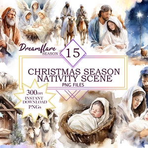 Christmas Nativity Scene Clipart PNG, Christmas Bundle, Nativity PNG, Jesus PNG, Jesus Christmas Clipart, Digital File Bundle Commercial Use