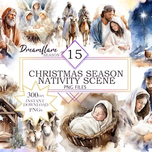 Christmas Nativity Scene Clipart PNG, Christmas Bundle, Nativity PNG, Jesus PNG, Jesus Christmas Clipart, Digital File Bundle Commercial Use