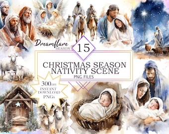 Christmas Nativity Scene Clipart PNG, Christmas Bundle, Nativity PNG, Jesus PNG, Jesus Christmas Clipart, Digital File Bundle Commercial Use