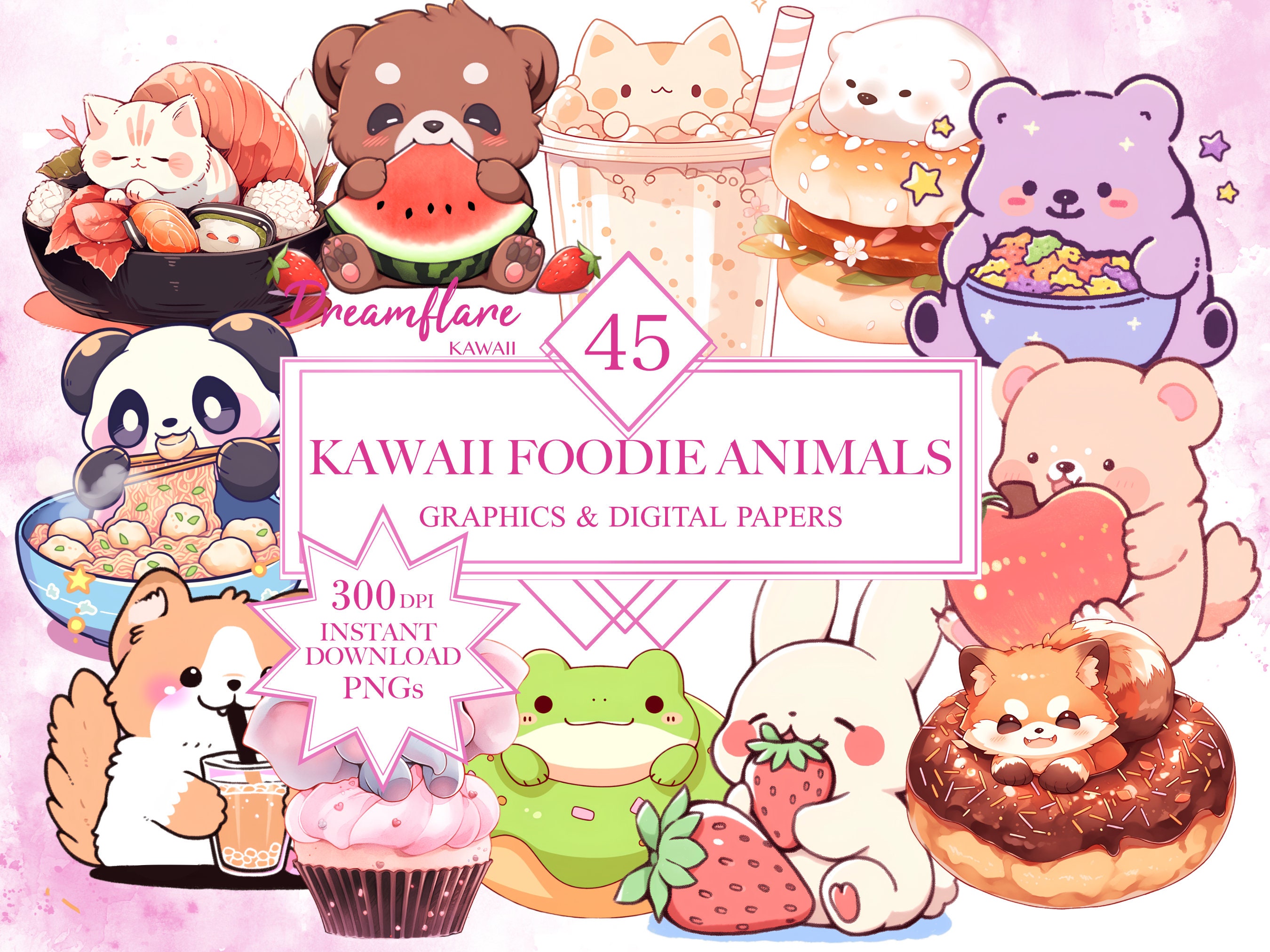 Kawaii Foodie Animals PNG Bundle, Kawaii Animals, Cute Food Clipart, Kawaii  Food PNG, Cute Japanese Foods, Adorable Digital Papers 
