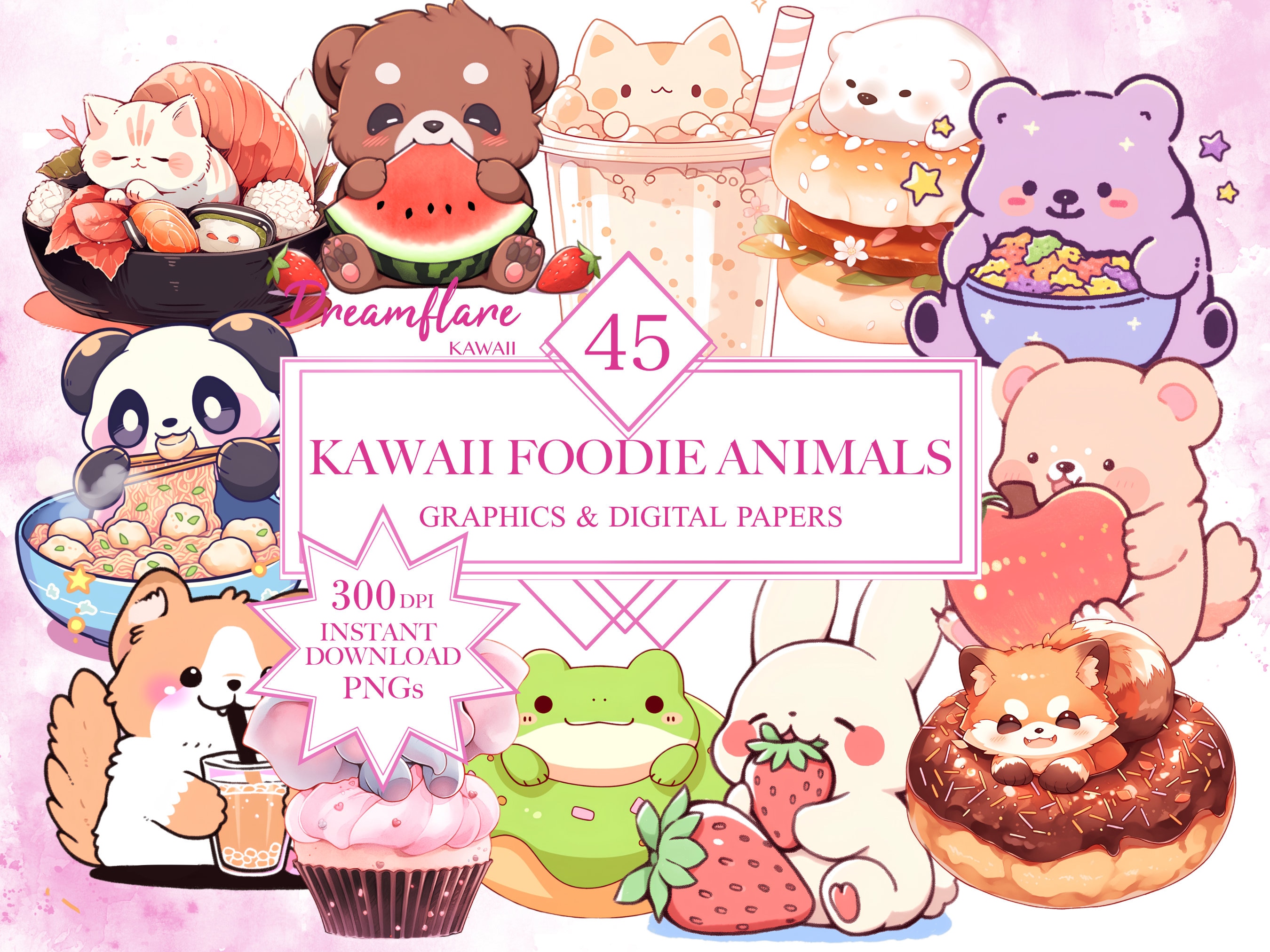 Kawaii Foodie Animals PNG Bundle, Kawaii Animals, Cute Food Clipart, Kawaii  Food PNG, Cute Japanese Foods, Adorable Digital Papers 