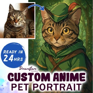 Custom Anime Pet Portrait PNG, Personalized From Your Pets Photo, Custom Portrait Design, Pet Portrait Memorial Gift, Digital Download
