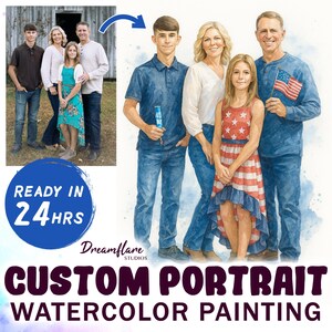 Custom Watercolor Portrait, Custom Family Portrait, Caricature Portrait, Caricature Drawing, 4th Of July Personalized Art, Digital Download