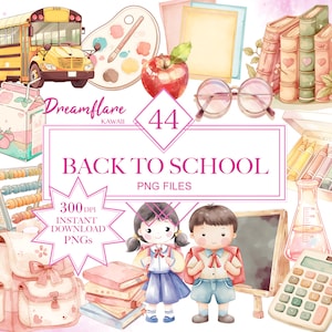 Aquarelle Retour à l’école PNG Clipart, Étudiants Clipart, Retour à l’école PNG, Fournitures scolaires Clipart, Téléchargement numérique, Utilisation commerciale
