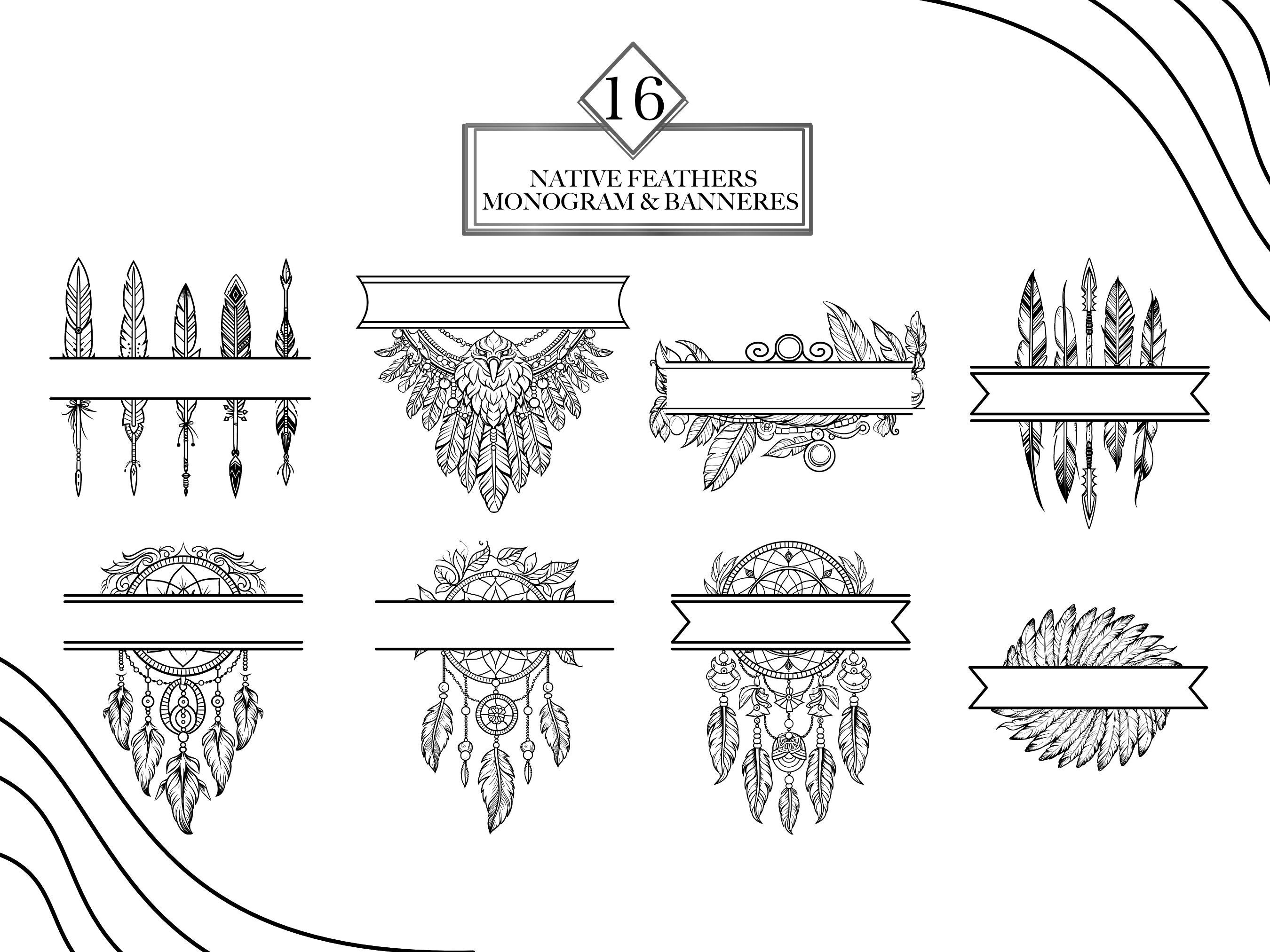 Native Feather Monogram PNG & SVG Clipart Bundle, Letter Monogram SVG ...