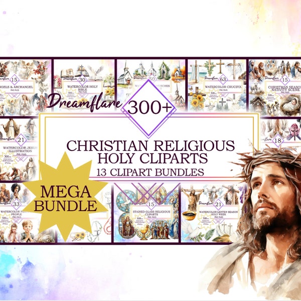 366 Watercolor Religious Holy Clipart Mega Bundle, Christian PNG, Catholic PNG, Religious PNG, Nativity Scene, Holy Week, Commercial Use