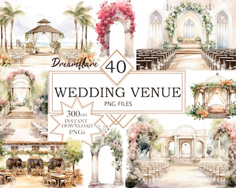 40 Watercolor Wedding Theme Venues Clipart, Wedding Clipart, Bridal Clipart, Wedding PNG, Digital Download File, Commercial Use