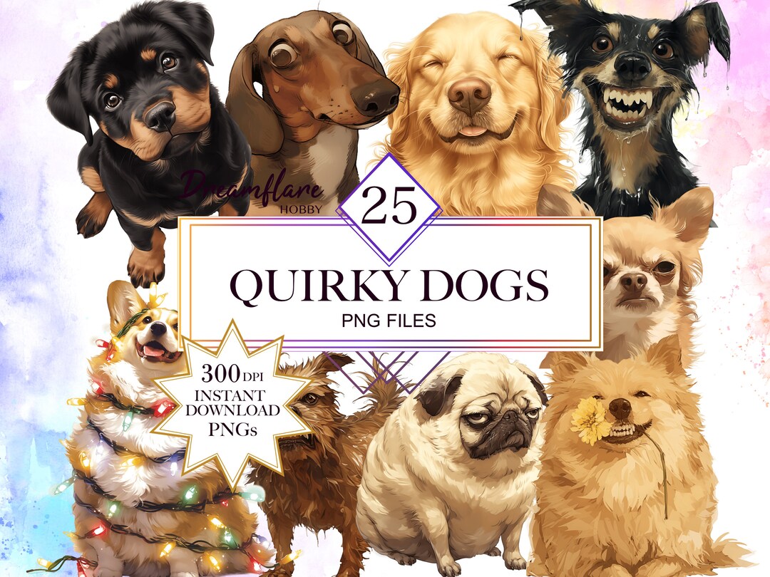 Cute Funny Quirky Dogs Clipart Bundle, Quirky Dog PNG, Funny Dog PNG ...