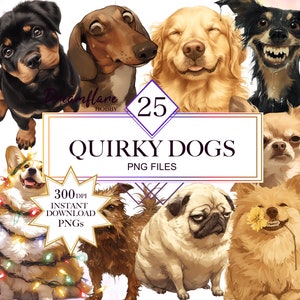 Cute Funny Quirky Dogs Clipart Bundle, Quirky Dog PNG, Funny Dog PNG, Quirky Animals Clipart, Scrapbooking, Commercial Use, Digital Download