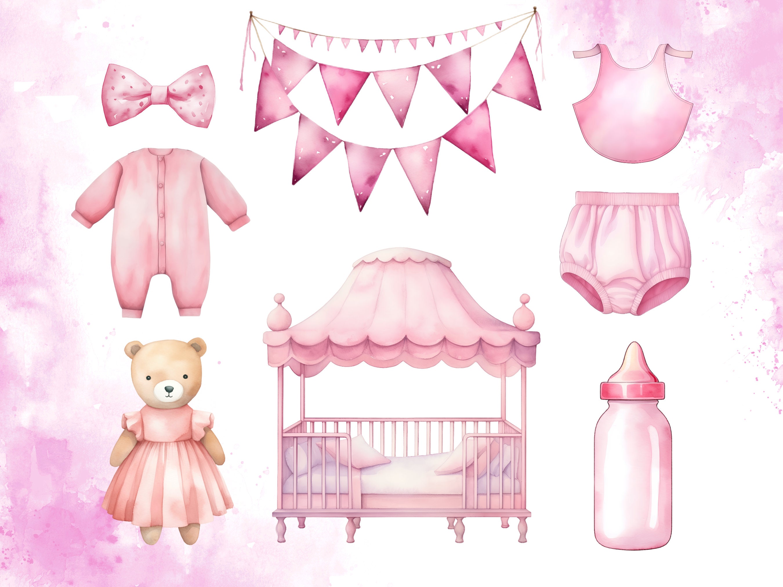Baby Shower Baby Girl Clipart Bundle, Newborn Baby Girl Clipart, Baby ...