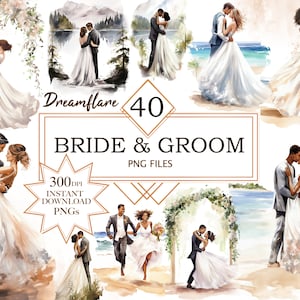 40 imágenes prediseñadas de boda de novia y novio de acuarela, imágenes prediseñadas de boda, imágenes prediseñadas de novia y novio, PNG de boda, descarga digital, uso comercial