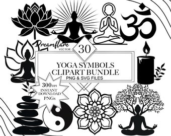 Yoga Symbols PNG & SVG Bundle, Meditation svg, Lotus Flower svg, Yoga Symbols, Spiritual Zen Clipart, Digital Download File, Commercial Use