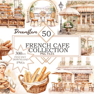 French Cafe Watercolor Clipart, Cafe Interior Clipart, Cafe Exterior Clipart, Pastries Clipart, Cafe Bundle Clipart, Commercial Use