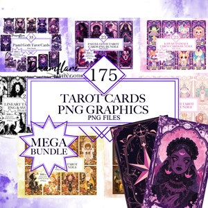 Pastel Goth Tarot Cards PNG Mega Bundle, Printable Tarot Cards, Digital Illustration, Mystical Graphics, Wiccan PNG File, Commercial Use