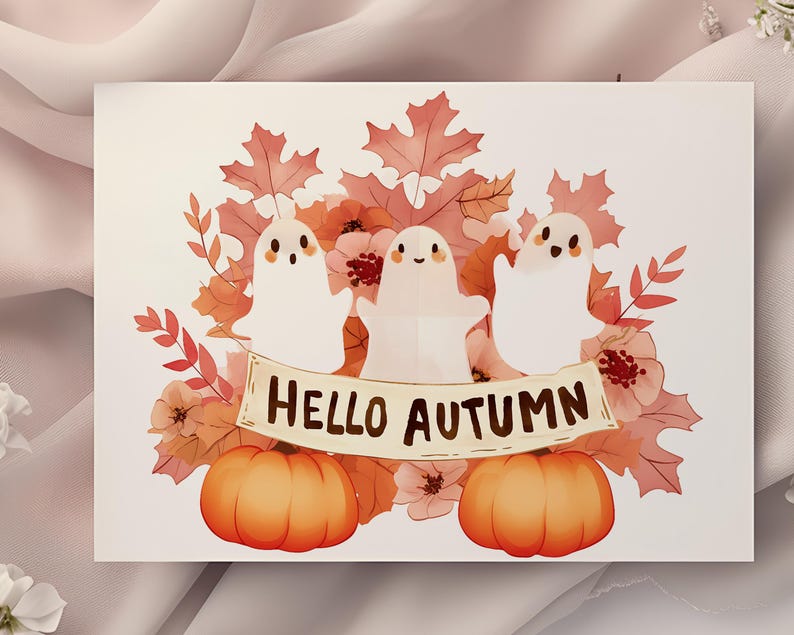 Hello Fall Ghost Watercolor Pastel Autumn Ghosts Clipart Bundle, Floral Ghost PNG, Fall ...