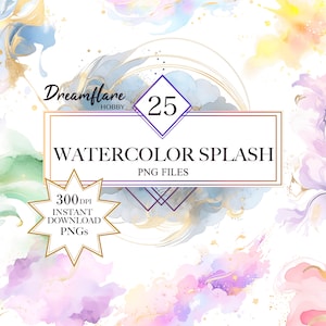 Pakiet akwareli Splash clipart, Splash atramentu alkoholowego, marmurowa akwarela, pastelowa akwarela abstrakcyjna clipartów, projekt karty, wykorzystanie komercyjne